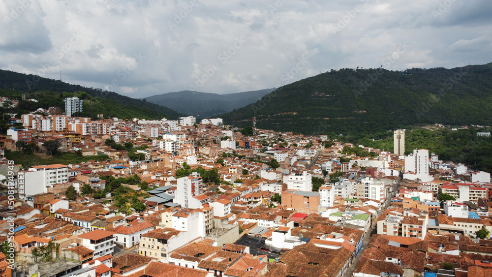Beautiful aerial view of a Colombian city in the department of Santander.