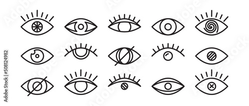 Eye vector icon, eyeball outline pictogram, look graphic symbol, vision set different shape isolated on white background. Black simple illustration