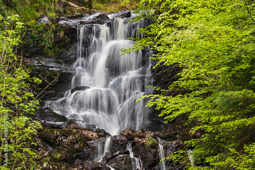 Waterfall in The Lodge Forest Visitor Centre. Scotland  UK. The gateway to Queen Elizabeth Forest Park. Forests and land that Scotland. Panoramic views and scenic trails. Place to watch wildlife 