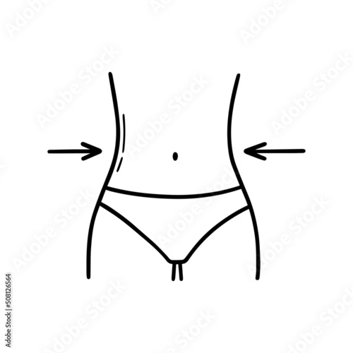 Hand drawn woman's waist doodle. Weight loss. Slim female body silhouette in sketch style. Vector illustration isolated on white background.
