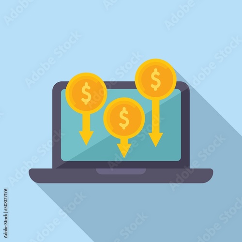 Laptop online profit icon flat vector. Social business