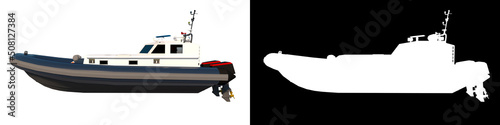 Ship inflatable Boat 1- Lateral view white background alpha png 3D Rendering Ilustracion 3D  © Emmanuel Vidal