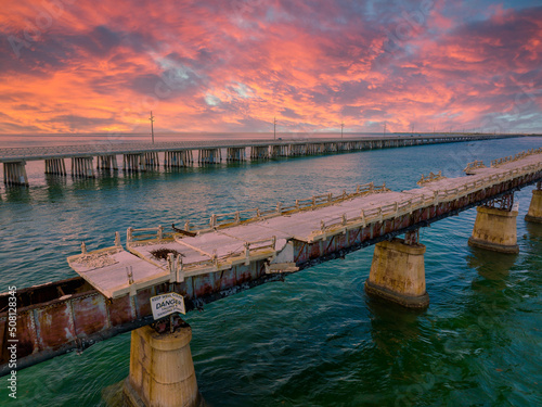 Aerial drone inspection photo Old Bahia Honda Bridge in The Florida Keys May 2022 photo