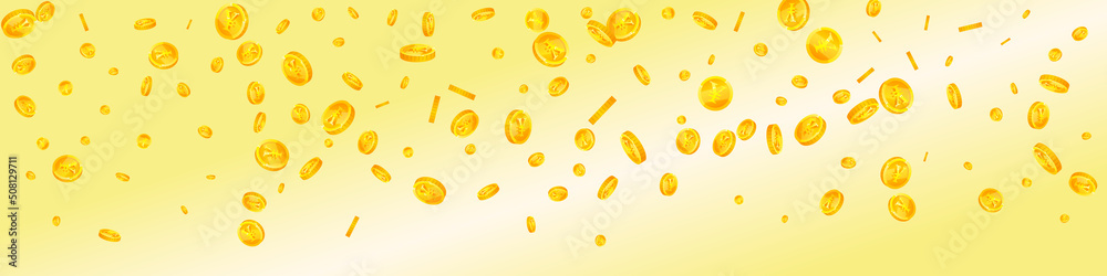 Chinese yuan coins falling. Creative scattered CNY coins. China money. Fantastic jackpot, wealth or success concept. Vector illustration.