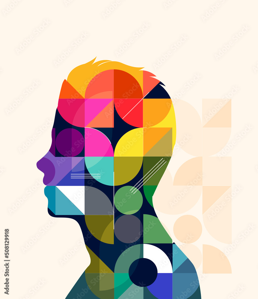 A silhouette of a man made from geometric pattern colourful shapes. Vector illustration. - obrazy, fototapety, plakaty 