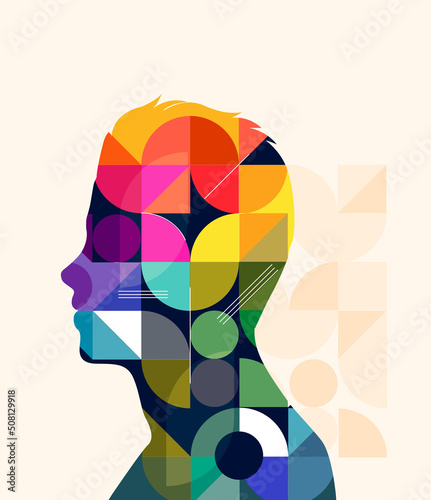 A silhouette of a man made from geometric pattern colourful shapes. Vector illustration. photo