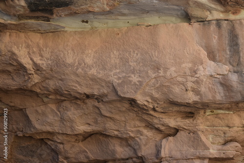 Fototapeta Faded pictographs on a canyon wall