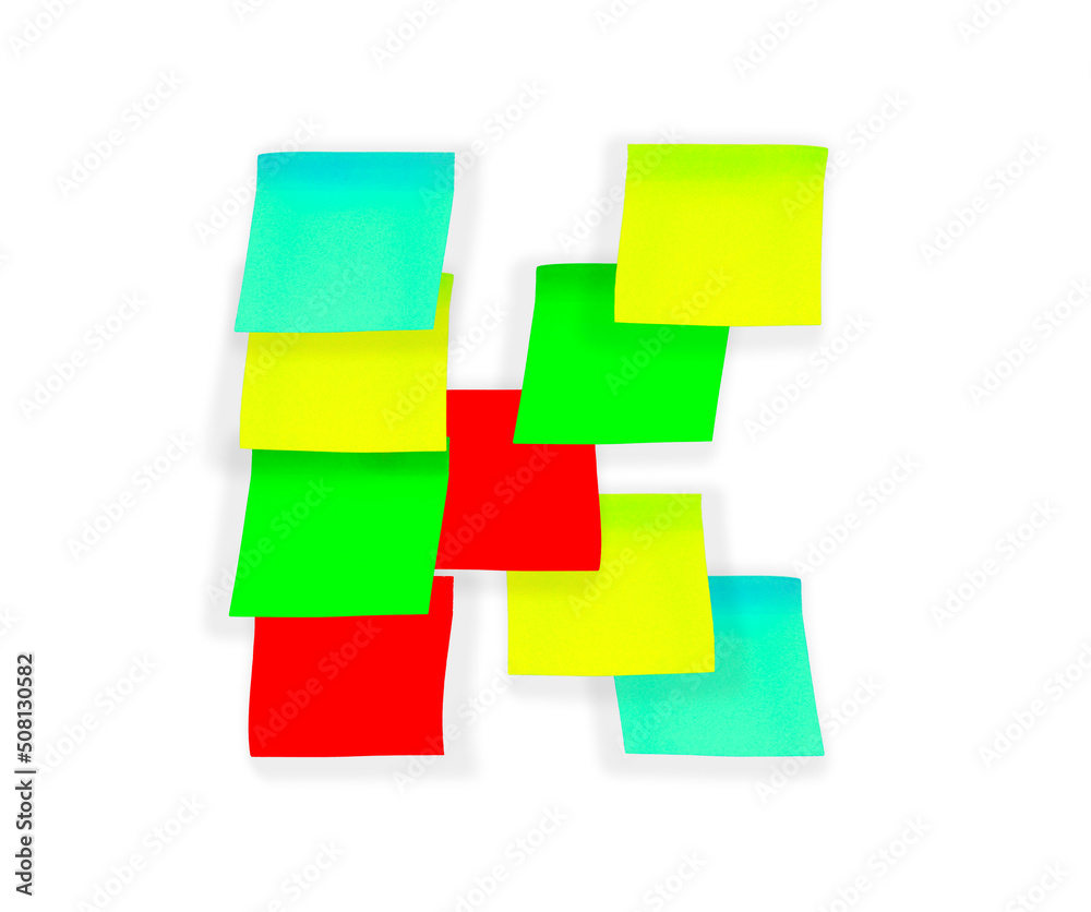 Letter K made of adhesive stationery stickers Letter K made of adhesive stationery stickers
