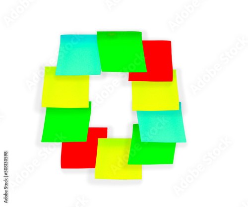Letter O made of adhesive stationery stickers