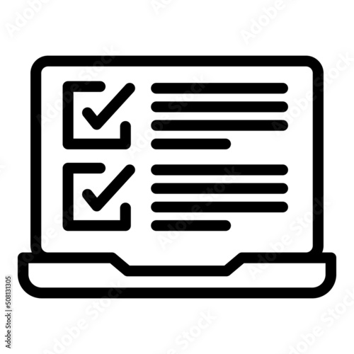 Laptop quiz icon outline vector. Poster show. Competition game