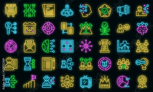 Tactical advantage icons set outline vector. Business chance. Chess cost vector neon
