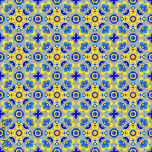 Seamless floral pattern based on Ukrainian embroidery on beige background. Vector stylized ornament in Ukrainian style.