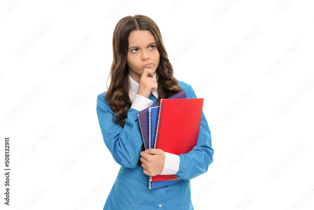 pondering child ready to study. childhood development. kid with homework. pondering child ready to study. childhood development. kid with homework.