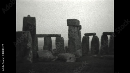 Visiting Stonehenge 1934 - Views of Stonehenge, the prehistoric monument on Salisbury Plain in Wiltshire, England in 1934. photo