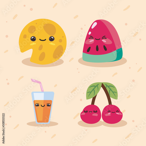 flat kawaii foods set