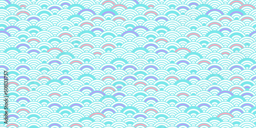 Blue wave vector seamless pattern, chinese pastel backround, nautical motif, cartoon japanese tender print. Abstract illustration
