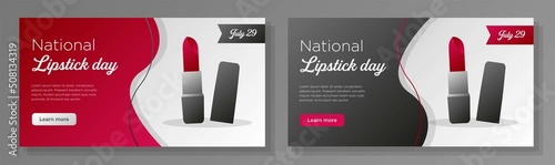 National lipstick day online banner template set, 29 July 2022 advertisement, horizontal ad, red makeup webpage, cosmetic beauty products creative brochure, isolated on background