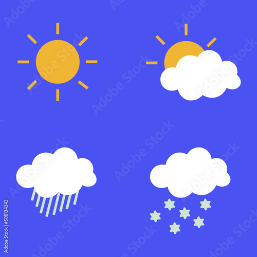 Set of weather icons on blue background