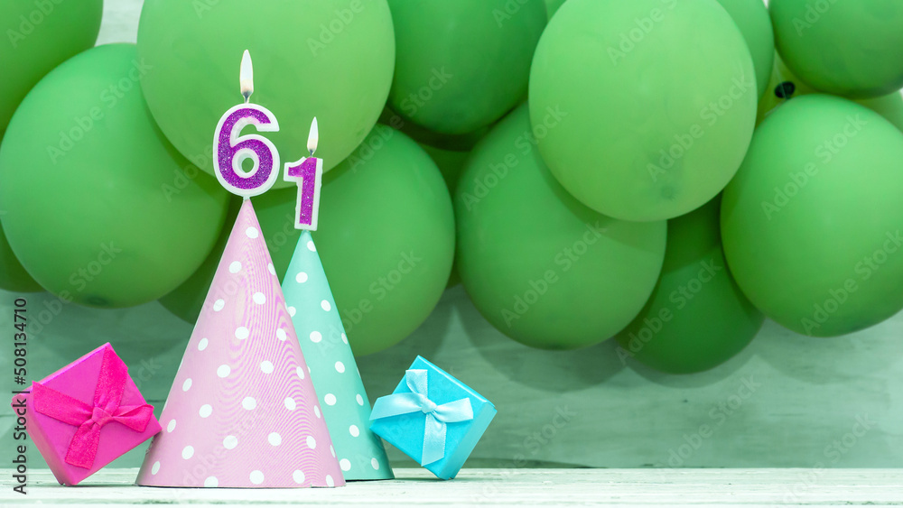 Birthday number 61, a beautiful card with balloons and numbers from ...