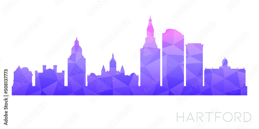 Hartford, CT, USA Low Poly Skyline Clip Art City Design. Geometric Polygon Graphic Horizon Icon. Vector Illustration Symbol.