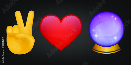 Peace Love and Crystal Ball Illustration Emoji Design. Motivational Quote Emoticon Vector Symbol.