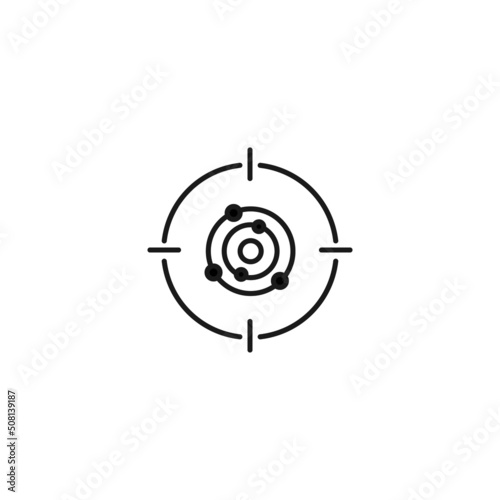 Simple black and white illustration perfect for web sites, advertisement, books, articles, apps. Modern sign and editable stroke. Vector line icon of planets on orbits inside target