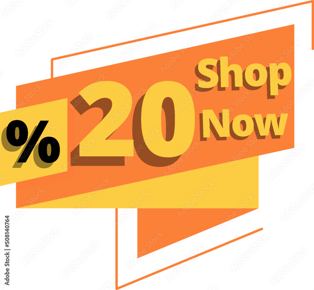 20% off, shop now orange chat bubble with yellow and online discount design 20% off, shop now orange chat bubble with yellow and online discount design