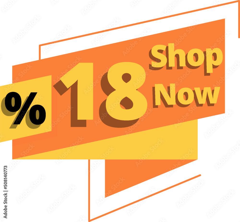18% off, shop now orange chat bubble with yellow and online discount design 18% off, shop now orange chat bubble with yellow and online discount design