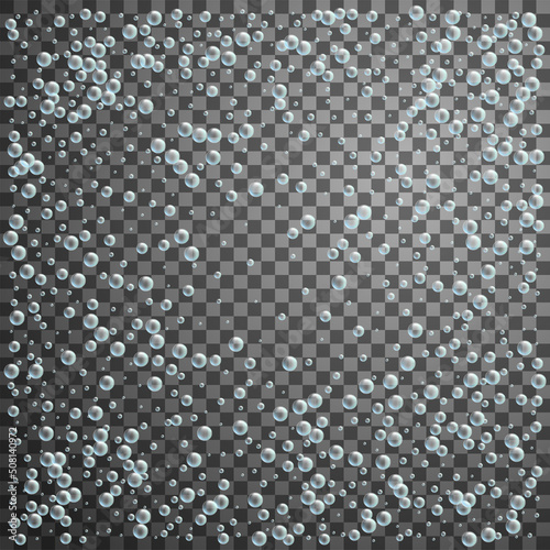 Vector water fizzing bubbles texture. Many small oxygen bubbles on transparent backdrop