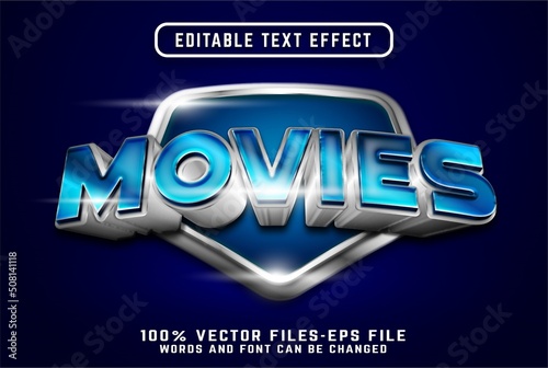 movies 3d silver text effect premium vectors