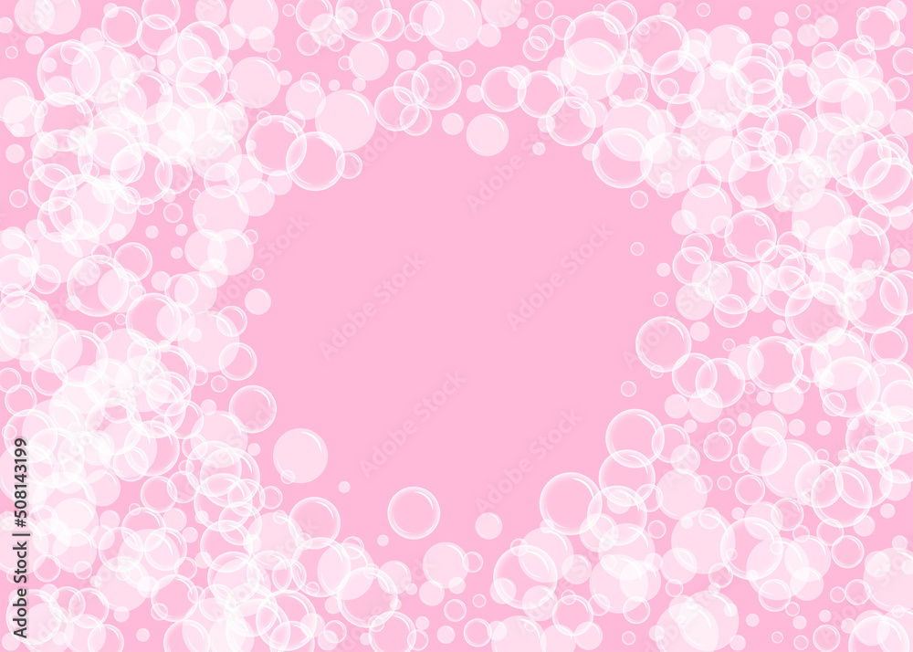 Vector illustration with soap bubbles. Fizzy foam bubbles on pink backdrop with copy space. Vector illustration with soap bubbles. Fizzy foam bubbles on pink backdrop with copy space.