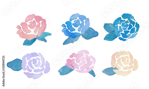 水彩画。水彩画の薔薇イラスト。水彩タッチの薔薇フレーム用セット。水彩タッチの薔薇挿絵。Watercolor painting. Watercolor rose illustration. Set for rose frame with watercolor touch. Watercolor touch rose illustration.