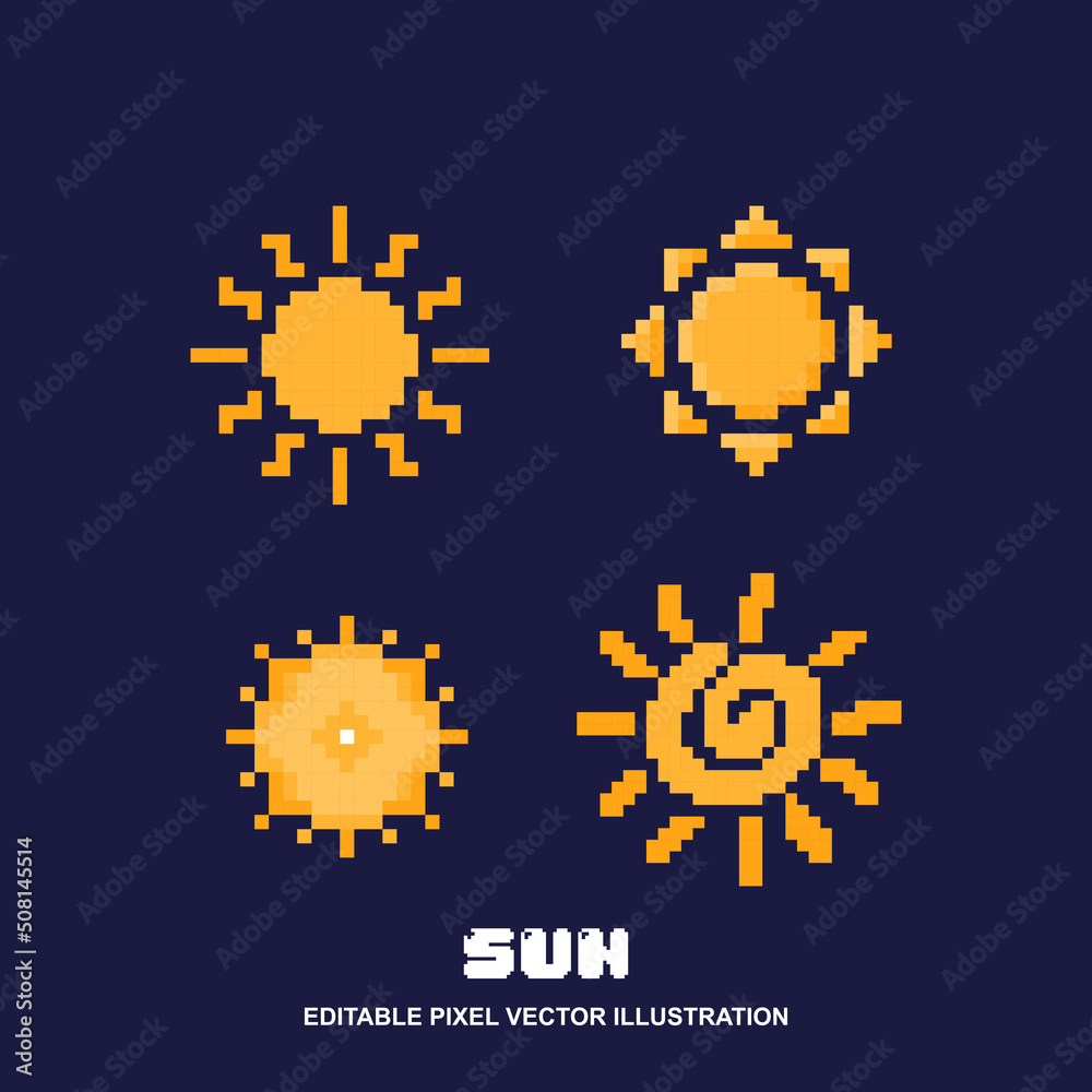 Obraz premium Pixel sun icon set design vector