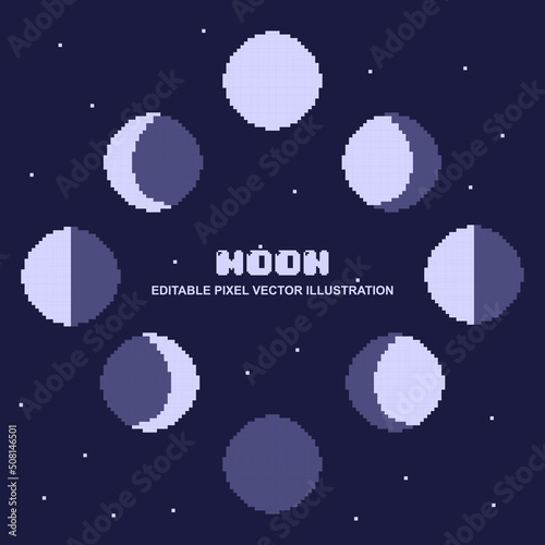 Pixel moon orbit icon set design vector