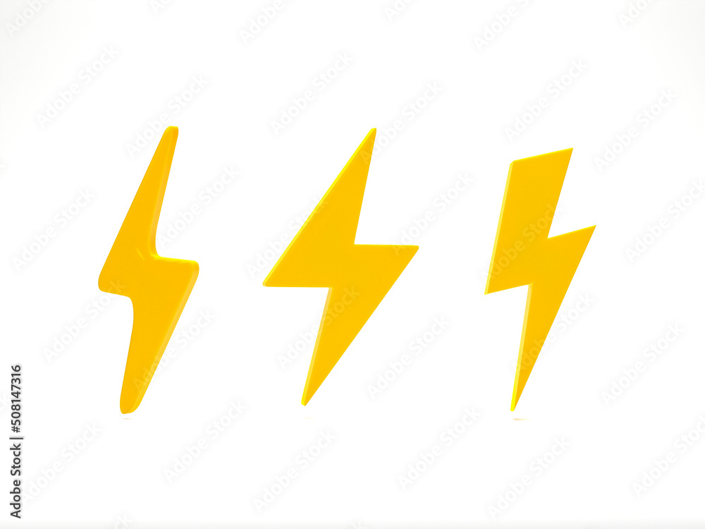 3D rendering, 3D illustration. Thunder yellow symbol. bolt lighting icon. concept of energy, danger and power. 3D rendering, 3D illustration. Thunder yellow symbol. bolt lighting icon. concept of energy, danger and power.