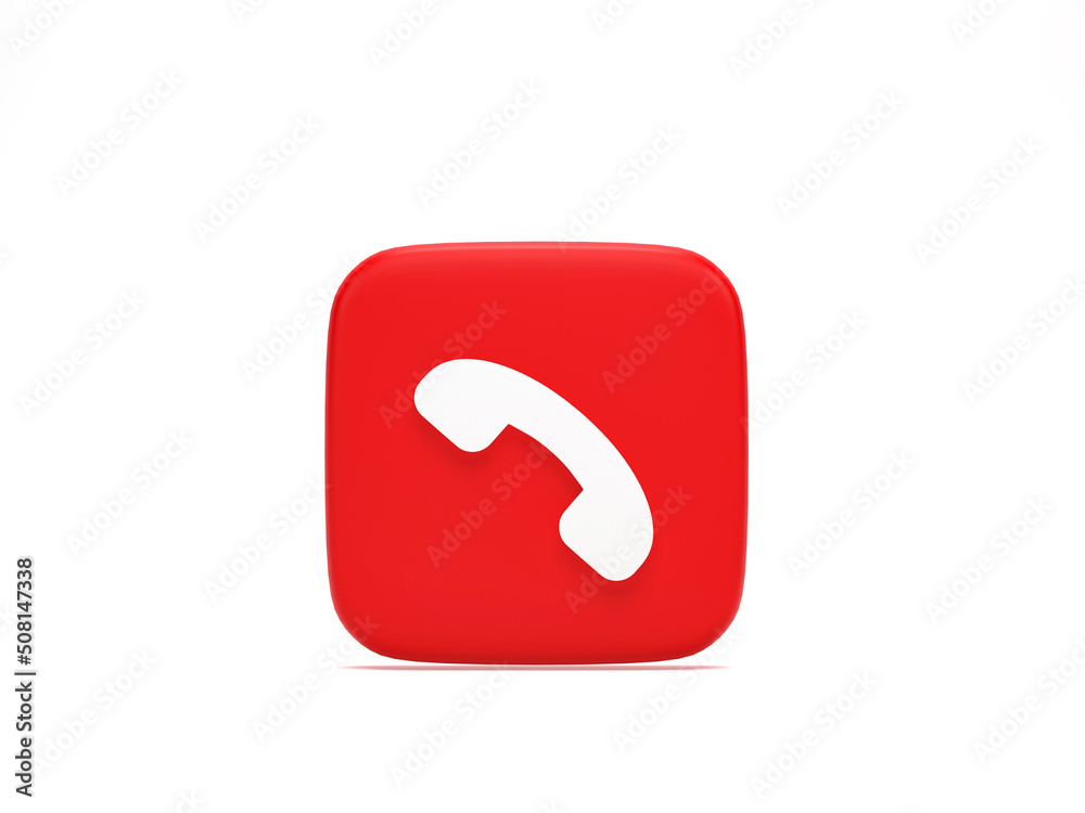 3D rendering, 3D illustration. End phone call button. Reject incoming call on white background. 3D rendering, 3D illustration. End phone call button. Reject incoming call on white background.