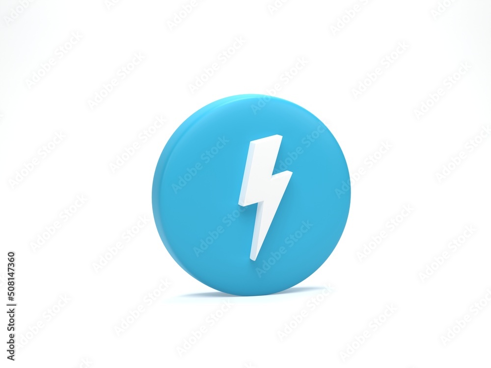 3D render 3D illustration. Flash, bolt lighting yellow icon isolated on white background.