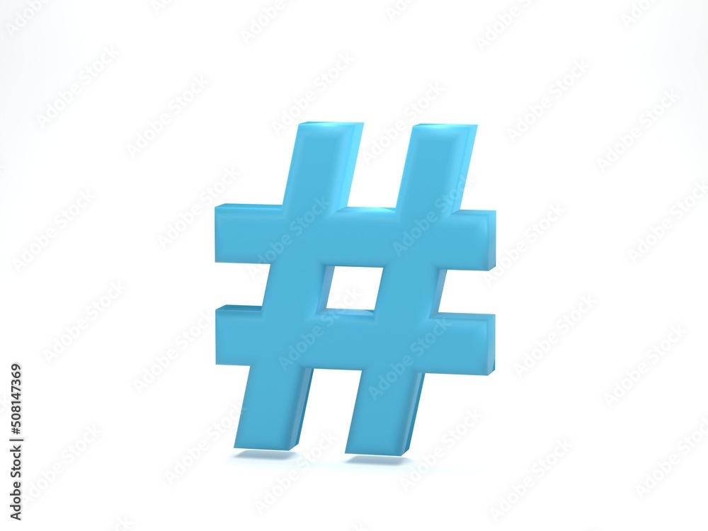 Obraz premium 3D rendering, 3D illustration. Hashtag icon isolated on white background. Social media communication sign.