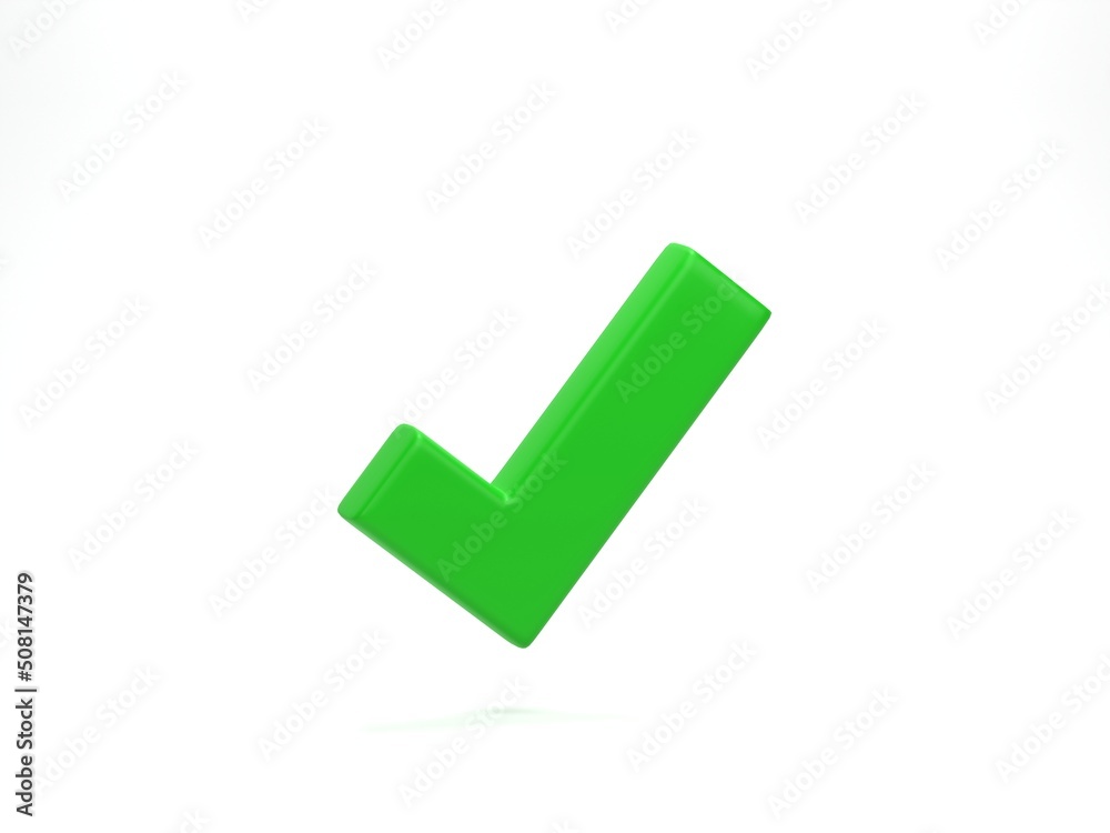 3D rendering, 3D illustration. Green check mark icon isolated on white background. checkmark symbol accepted. 3D rendering, 3D illustration. Green check mark icon isolated on white background. checkmark symbol accepted.