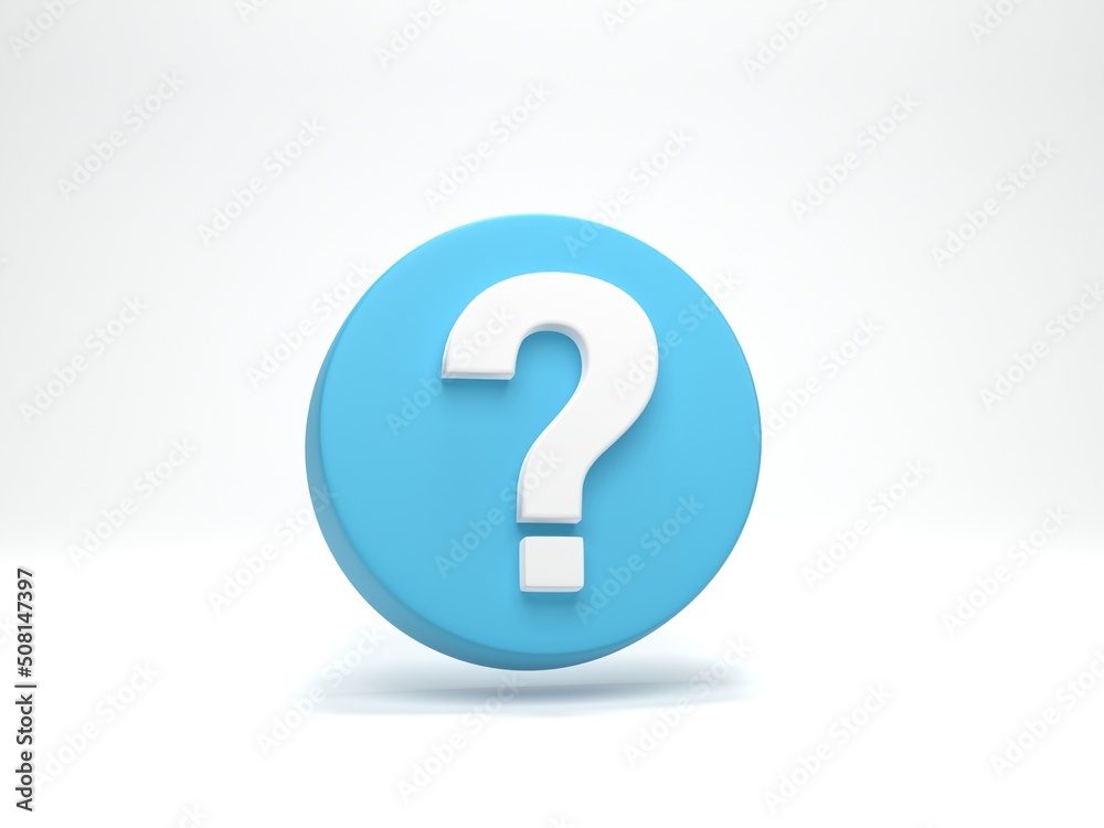 3D rendering, 3D illustration. Question mark icon isolated on white. Business support. FAQ and QA concept. 3D rendering, 3D illustration. Question mark icon isolated on white. Business support. FAQ and QA concept.