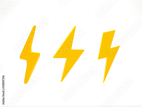 3D rendering, 3D illustration. Thunder yellow symbol. bolt lighting icon. concept of energy, danger and power.