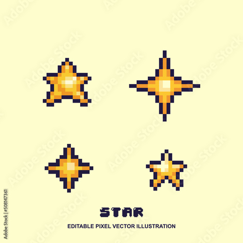 Pixel star icon set design vector
