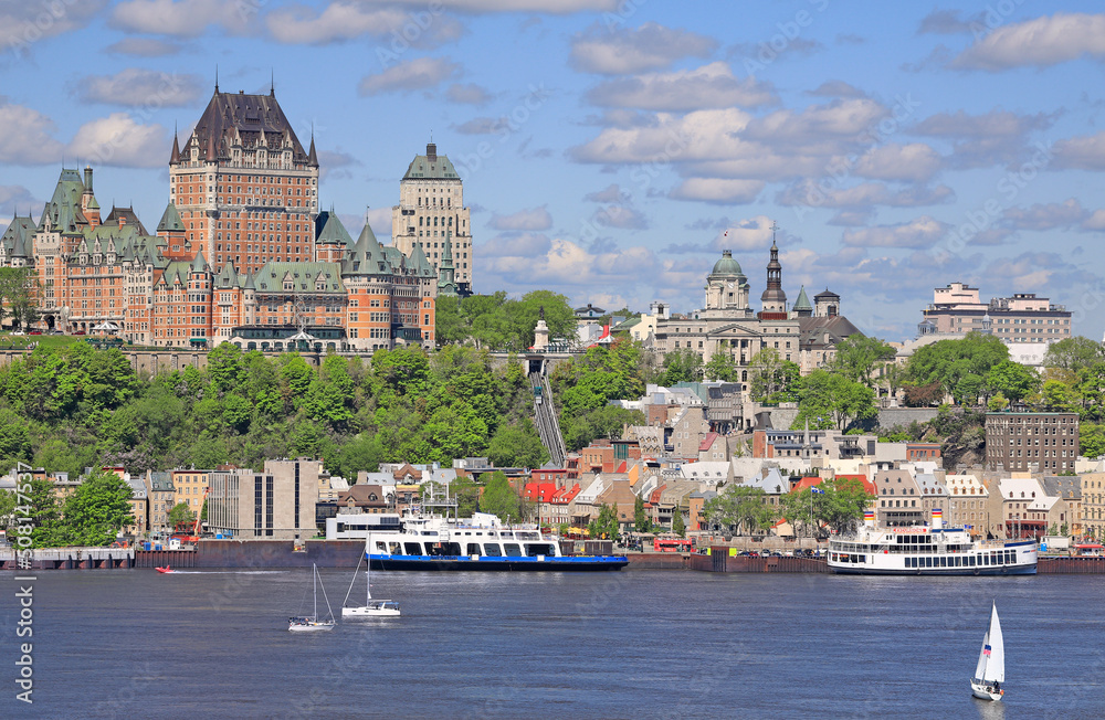 Quebec City skyline and Saint Lawrence River in springtime, Canada