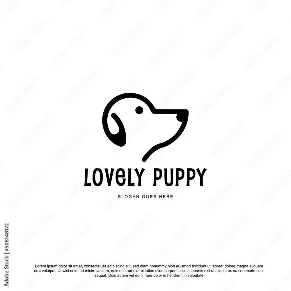 simple minimal lovely puppy logo design.