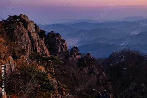 Scenic view of Mt.daedunsan during sunrise