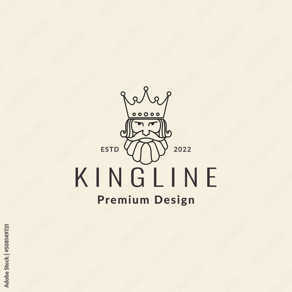 king head with crown hipster line style logo design vector icon illustration king head with crown hipster line style logo design vector icon illustration