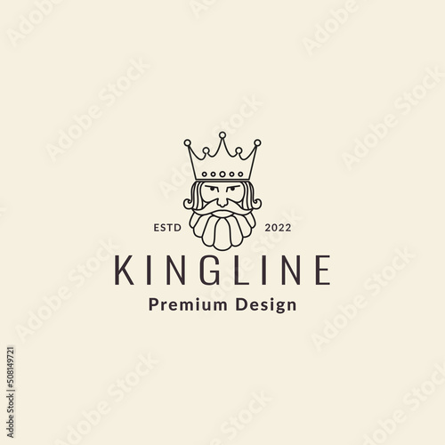 king head with crown hipster line style logo design vector icon illustration