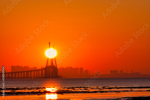 Scenic view of Incheon city during sunrise