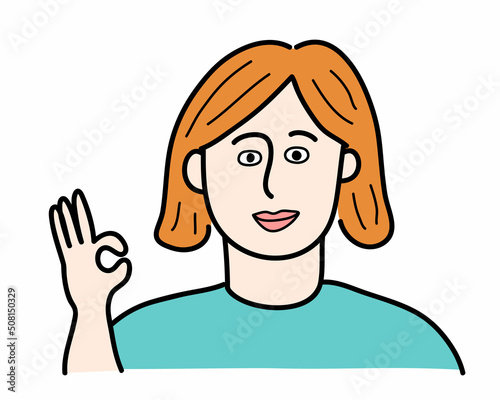 OKのポーズをとった女性のイメージイラスト素材