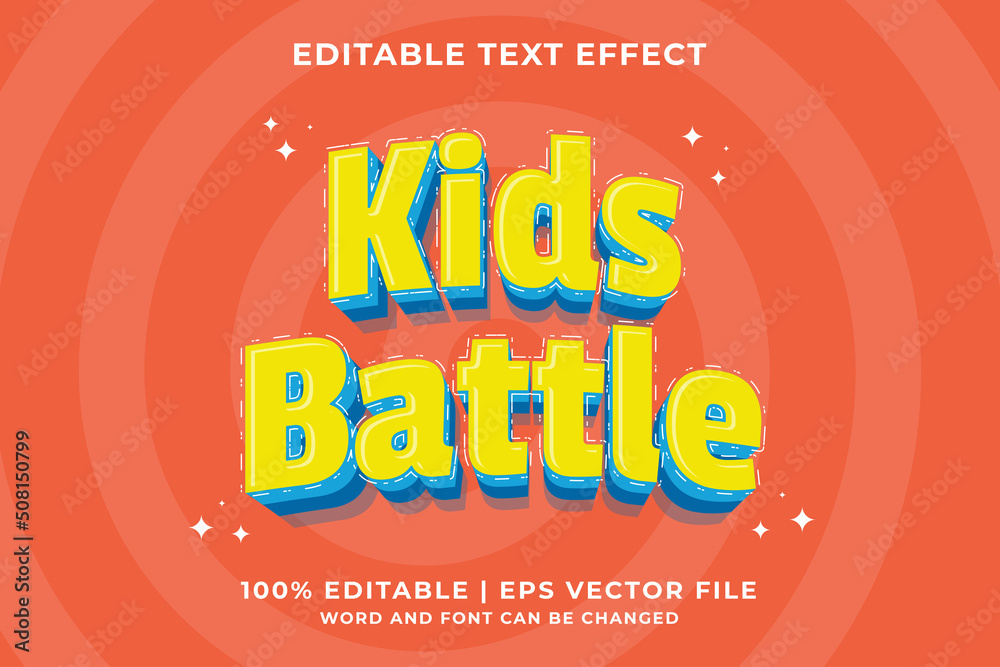 3d Kids Battle Cartoon Editable Text Effect Premium Vector